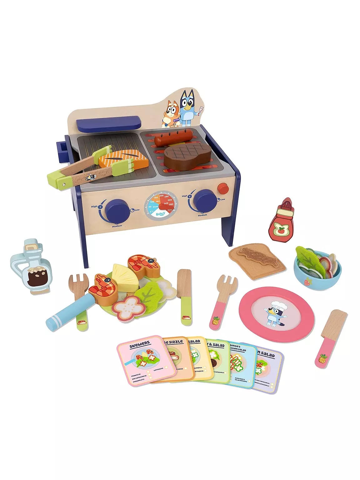 Bluey Wooden Bbq & Salad Set - Kids Toy Play Food