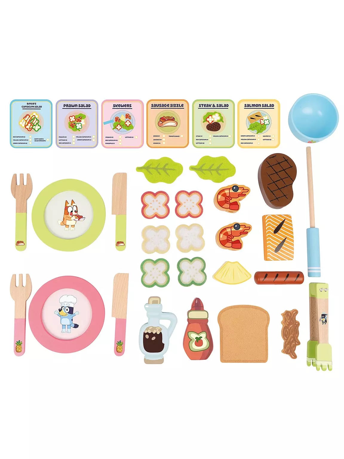 Bluey Wooden Bbq & Salad Set - Kids Toy Play Food