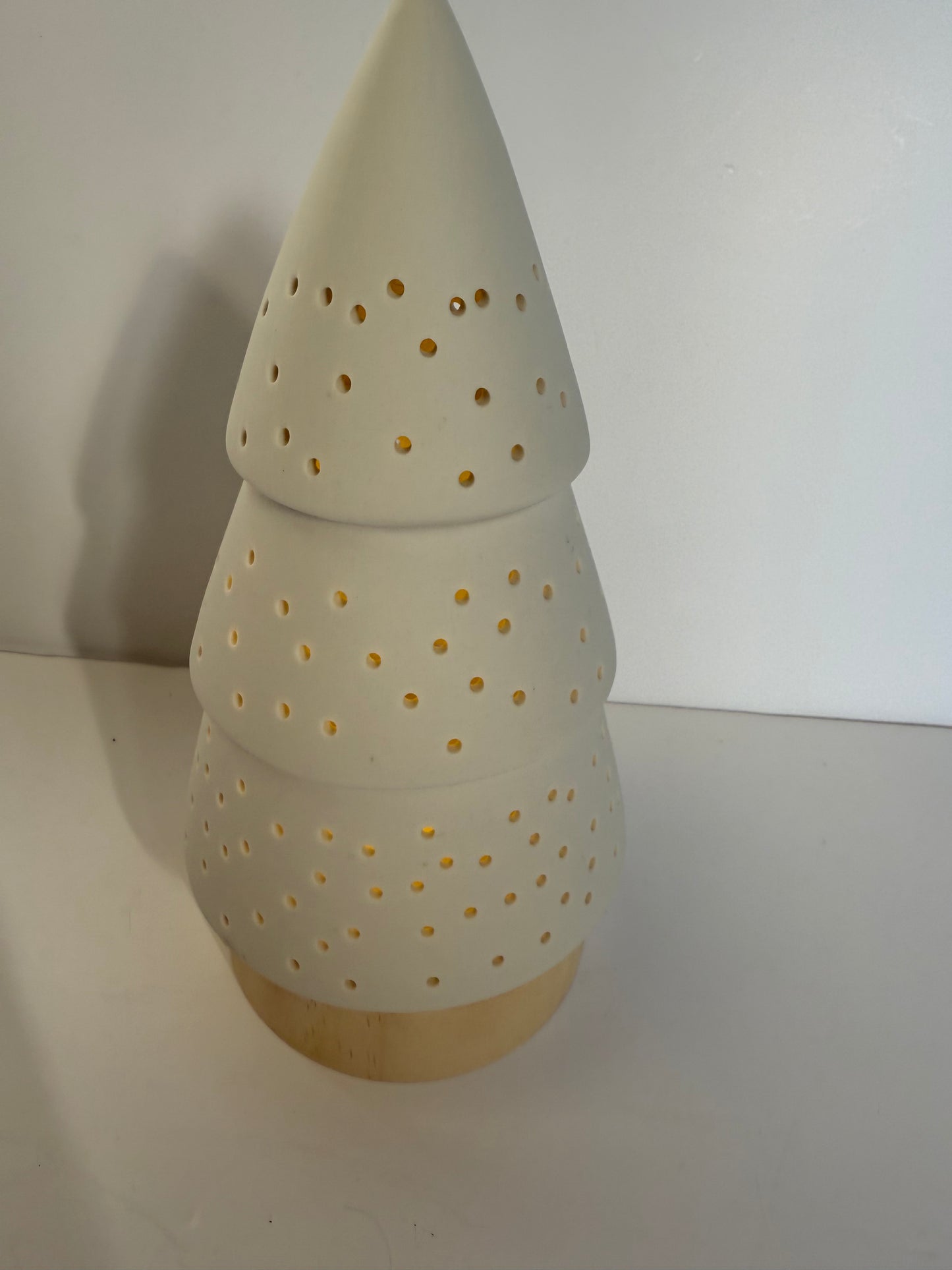 White Light Up Tree On Wooden Base Decoration