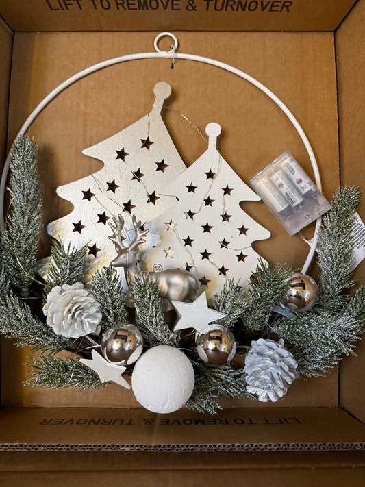 Indoor Deer And Tree Scene Christmas Wreath