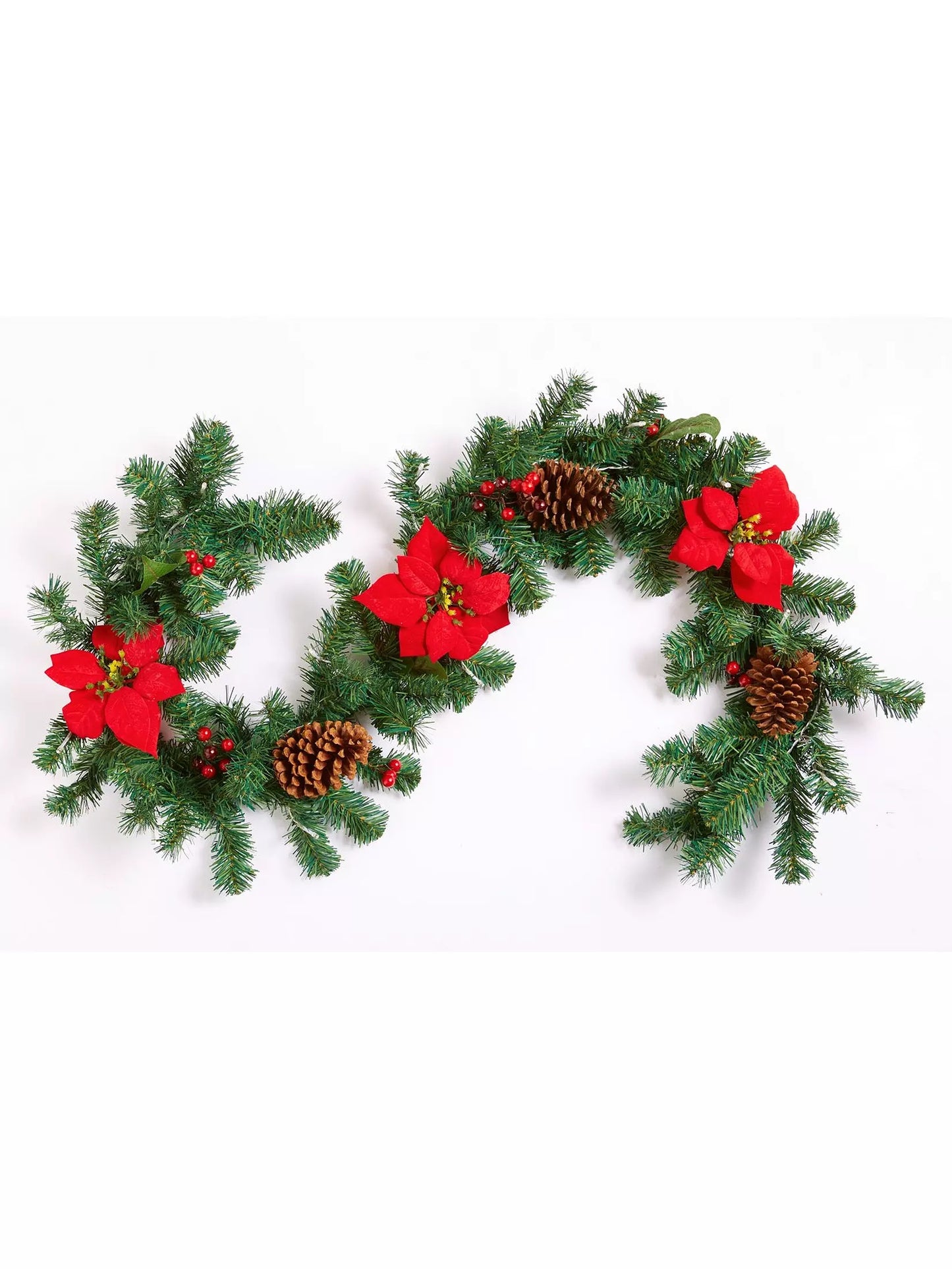 6ft Red Poinsettia Light Up Garland Pre Lit Warm White LED Lights Decoration