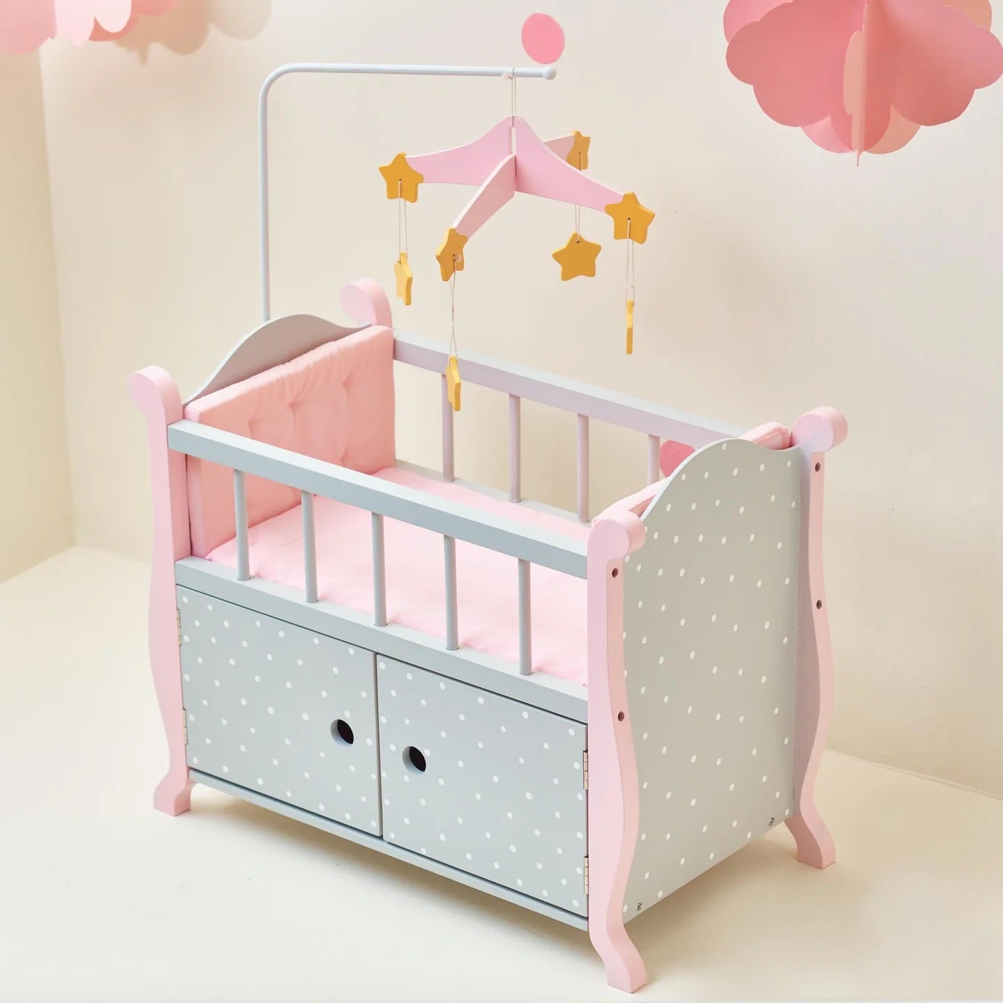 Olivia's Little World Polka Dot Princess Wooden Baby Doll Crib