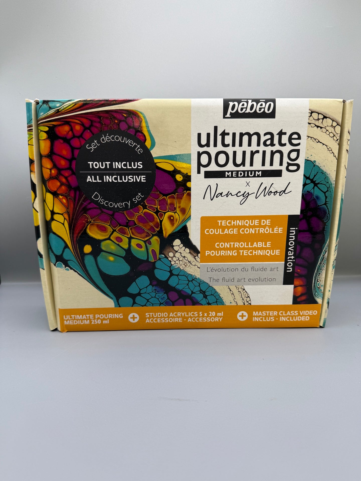 Pebeo ultimate pouring medium Nancy wood Discovery Kit + 3 Canvases (A4, A3, A2)