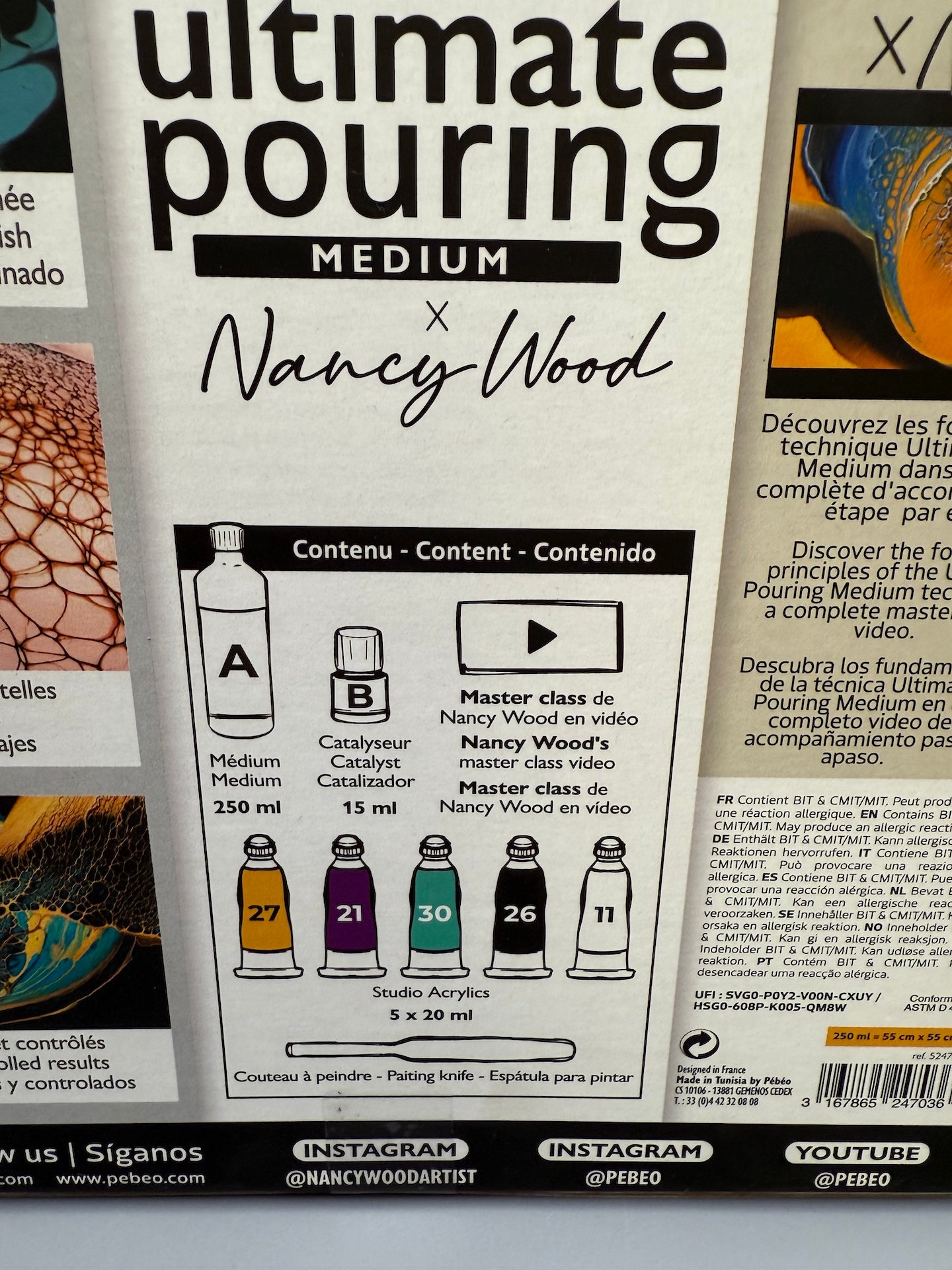 Pebeo ultimate pouring medium Nancy wood Discovery Kit + 3 Canvases (A4, A3, A2)